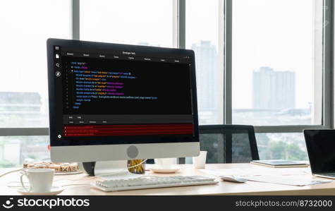 Software development programming on computer screen for modish application and program coding. Software development programming on computer screen for modish application