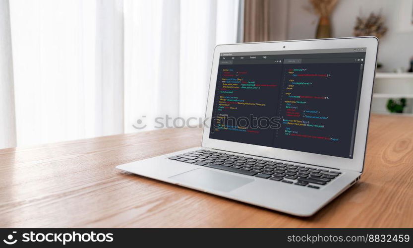 Software development programming on computer screen for modish application and program coding. Software development programming on computer screen for modish application