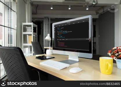 Software development programming on computer screen for modish application and program coding. Software development programming on computer screen for modish application