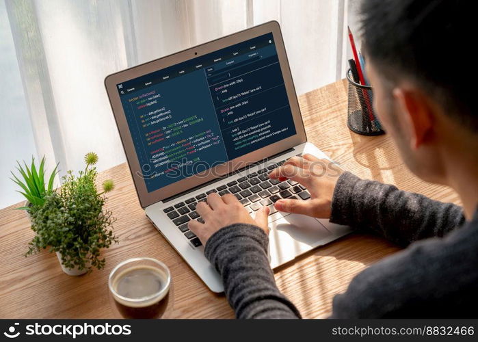 Software development programming on computer screen for modish application and program coding. Software development programming on computer screen for modish application