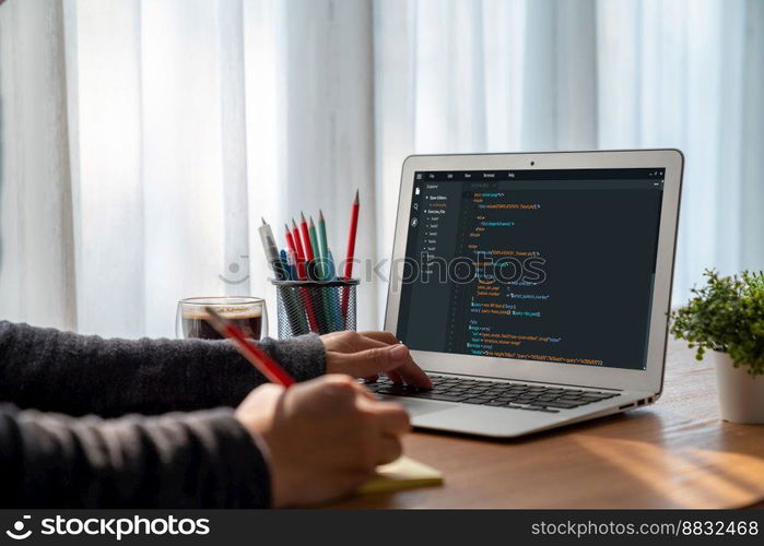 Software development programming on computer screen for modish application and program coding. Software development programming on computer screen for modish application