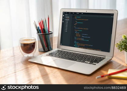 Software development programming on computer screen for modish application and program coding. Software development programming on computer screen for modish application