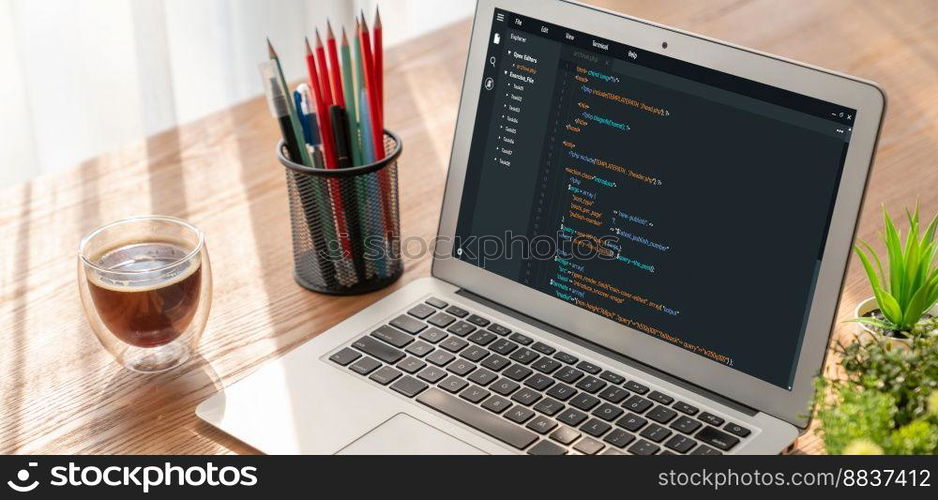 Software development programming on computer screen for modish application and program coding. Software development programming on computer screen for modish application