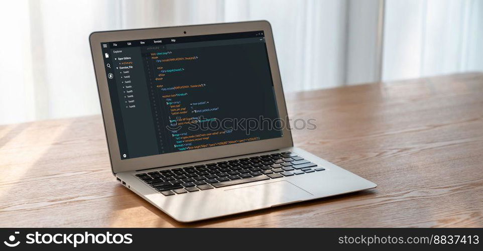 Software development programming on computer screen for modish application and program coding. Software development programming on computer screen for modish application