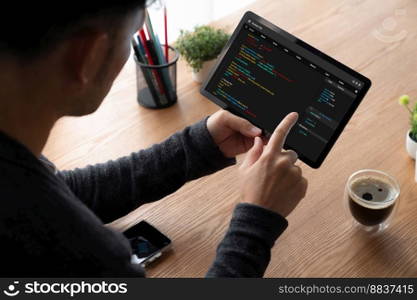 Software development programming on computer screen for modish application and program coding. Software development programming on computer screen for modish application