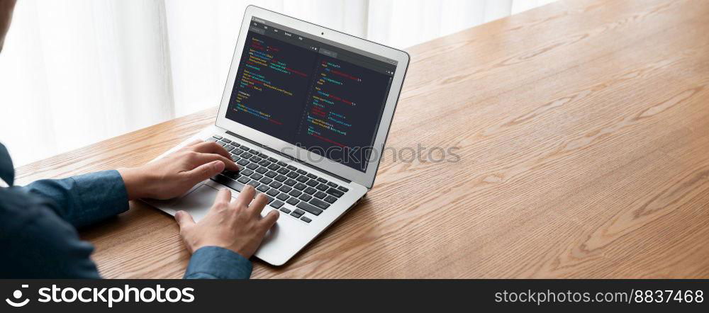 Software development programming on computer screen for modish application and program coding. Software development programming on computer screen for modish application