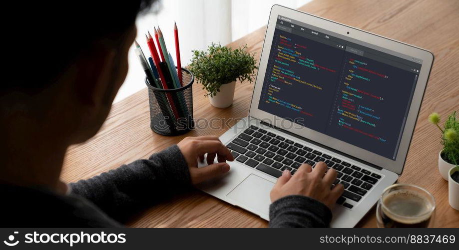 Software development programming on computer screen for modish application and program coding. Software development programming on computer screen for modish application