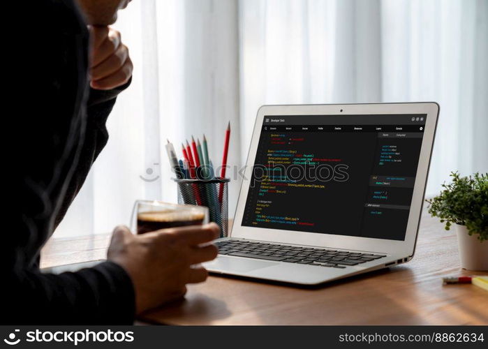 Software development programming on computer screen for modish application and program coding. Software development programming on computer screen for modish application
