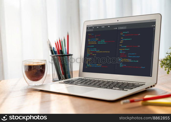 Software development programming on computer screen for modish application and program coding. Software development programming on computer screen for modish application