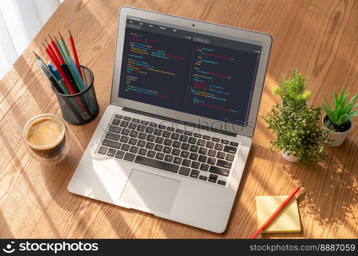 Software development programming on computer screen for modish application and program coding. Software development programming on computer screen for modish application