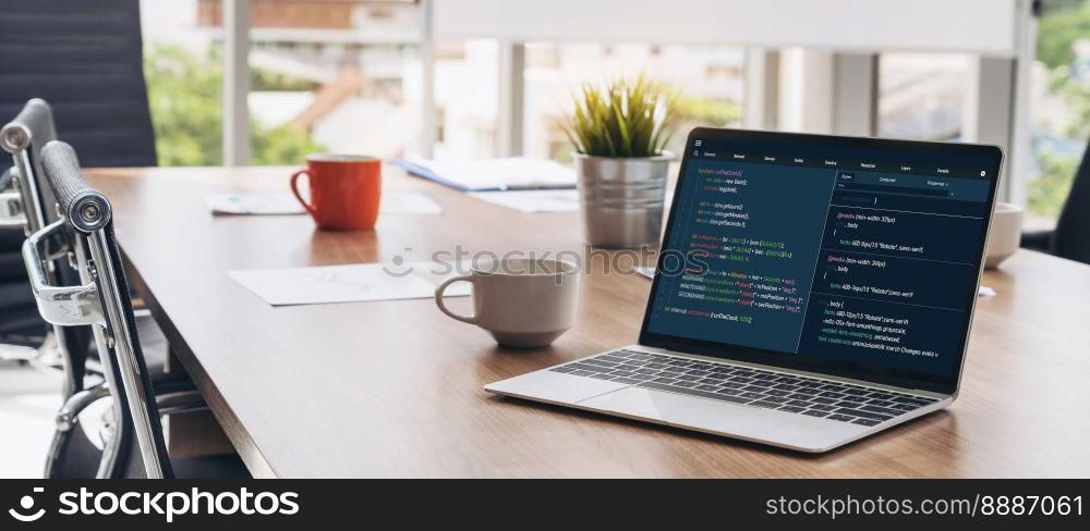 Software development programming on computer screen for modish application and program coding. Software development programming on computer screen for modish application