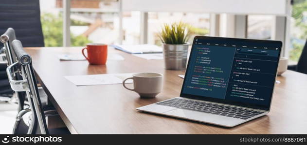Software development programming on computer screen for modish application and program coding. Software development programming on computer screen for modish application