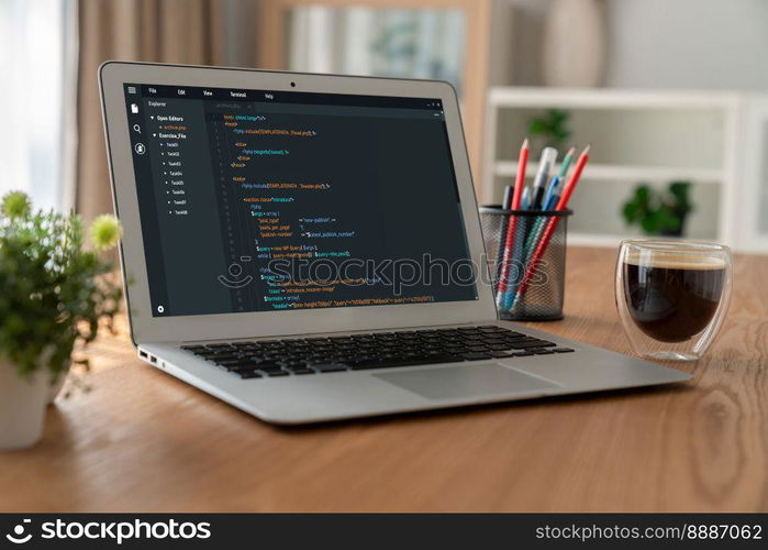 Software development programming on computer screen for modish application and program coding. Software development programming on computer screen for modish application