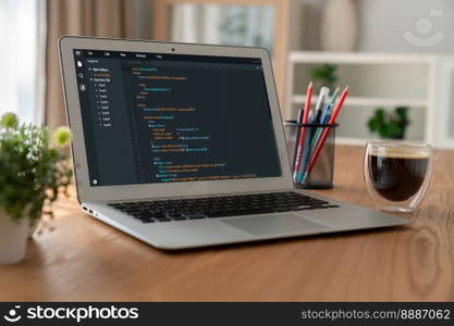 Software development programming on computer screen for modish application and program coding. Software development programming on computer screen for modish application
