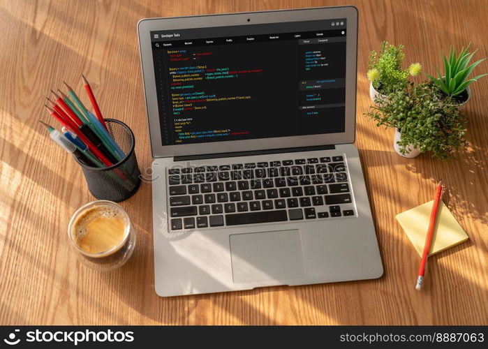 Software development programming on computer screen for modish application and program coding. Software development programming on computer screen for modish application