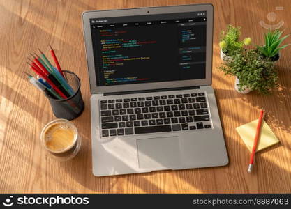 Software development programming on computer screen for modish application and program coding. Software development programming on computer screen for modish application