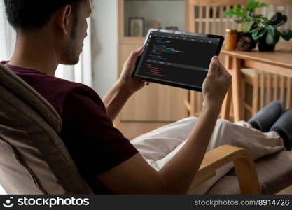 Software development programming on computer screen for modish application and program coding. Software development programming on computer screen for modish application