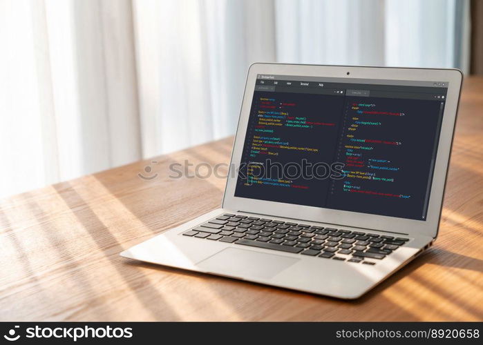 Software development programming on computer screen for modish application and program coding. Software development programming on computer screen for modish application