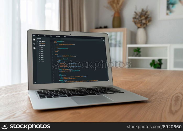 Software development programming on computer screen for modish application and program coding. Software development programming on computer screen for modish application