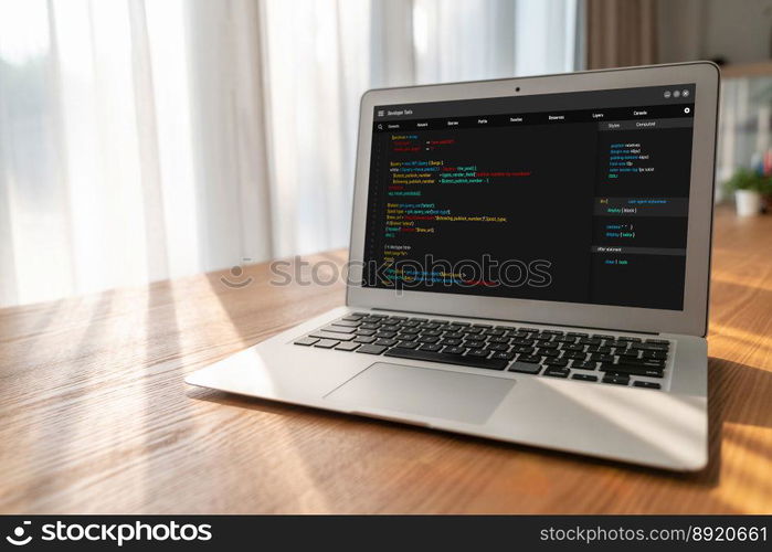 Software development programming on computer screen for modish application and program coding. Software development programming on computer screen for modish application