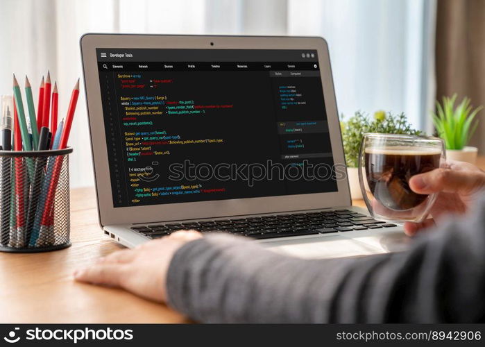 Software development programming on computer screen for modish application and program coding. Software development programming on computer screen for modish application