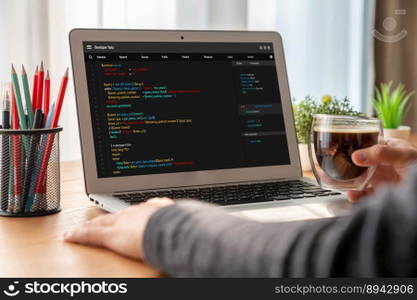 Software development programming on computer screen for modish application and program coding. Software development programming on computer screen for modish application