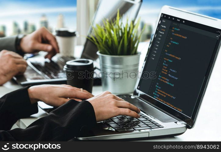 Software development programming on computer screen for modish application and program coding. Software development programming on computer screen for modish application