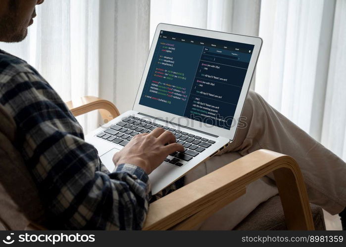 Software development programming on computer screen for modish application and program coding. Software development programming on computer screen for modish application