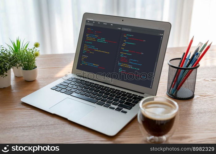 Software development programming on computer screen for modish application and program coding. Software development programming on computer screen for modish application
