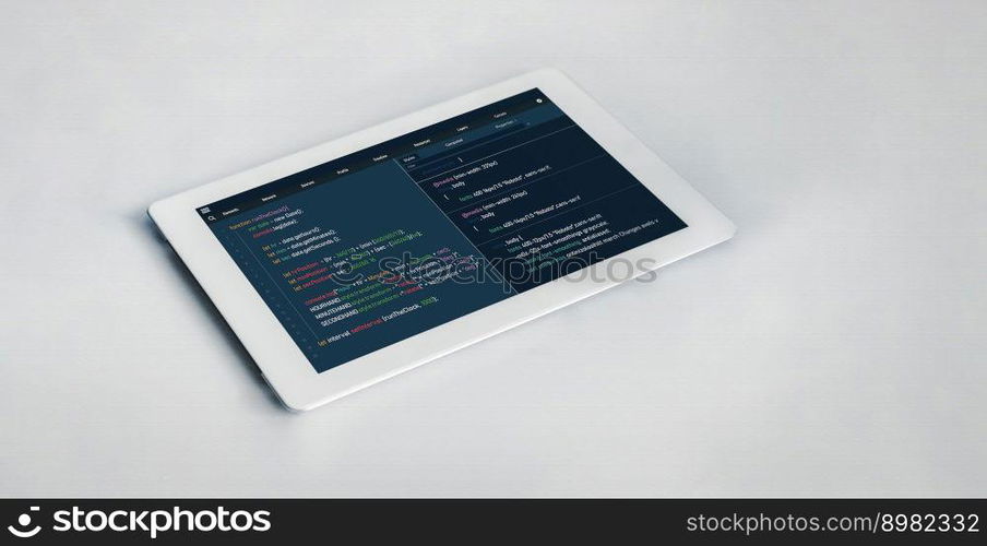 Software development programming on computer screen for modish application and program coding. Software development programming on computer screen for modish application