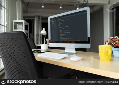 Software development programming on computer screen for modish application and program coding. Software development programming on computer screen for modish application