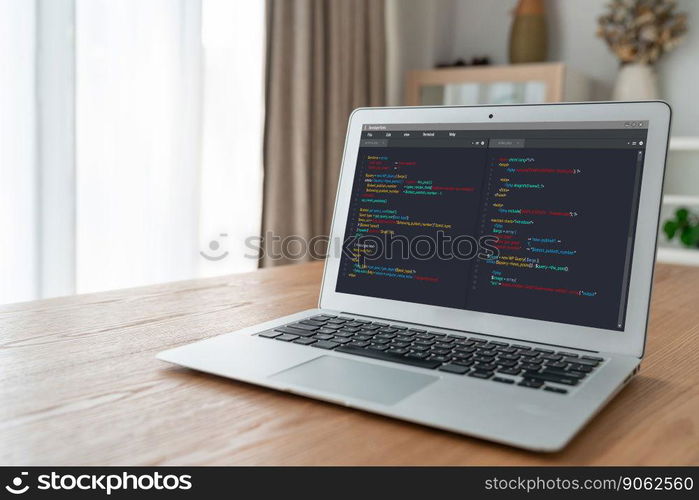 Software development programming on computer screen for modish application and program coding. Software development programming on computer screen for modish application