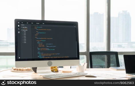 Software development programming on computer screen for modish application and program coding. Software development programming on computer screen for modish application