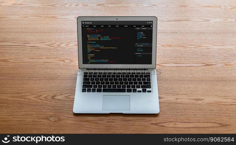 Software development programming on computer screen for modish application and program coding. Software development programming on computer screen for modish application