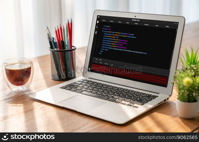 Software development programming on computer screen for modish application and program coding. Software development programming on computer screen for modish application