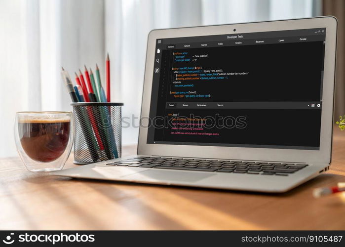 Software development programming on computer screen for modish application and program coding. Software development programming on computer screen for modish application