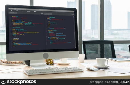 Software development programming on computer screen for modish application and program coding. Software development programming on computer screen for modish application
