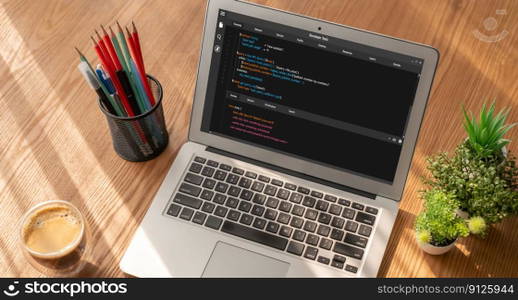 Software development programming on computer screen for modish application and program coding. Software development programming on computer screen for modish application