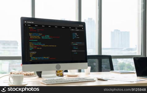 Software development programming on computer screen for modish application and program coding. Software development programming on computer screen for modish application