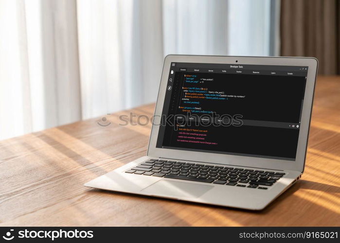 Software development programming on computer screen for modish application and program coding. Software development programming on computer screen for modish application
