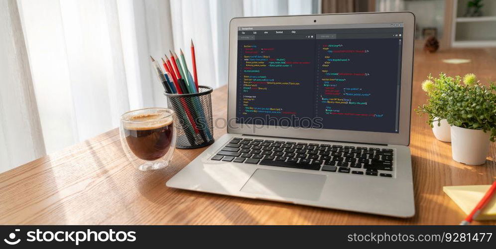 Software development programming on computer screen for modish application and program coding. Software development programming on computer screen for modish application
