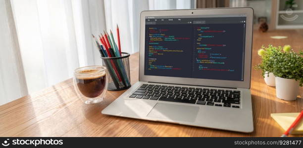 Software development programming on computer screen for modish application and program coding. Software development programming on computer screen for modish application