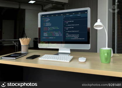 Software development programming on computer screen for modish application and program coding. Software development programming on computer screen for modish application