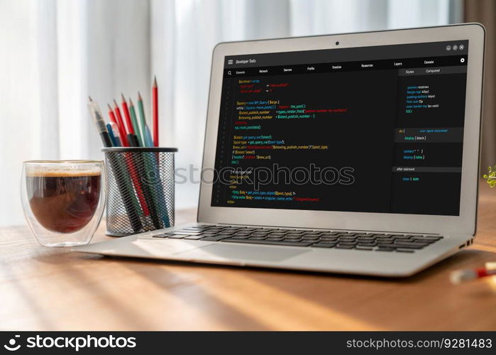 Software development programming on computer screen for modish application and program coding. Software development programming on computer screen for modish application
