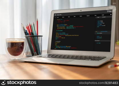 Software development programming on computer screen for modish application and program coding. Software development programming on computer screen for modish application