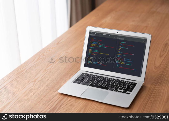 Software development programming on computer screen for modish application and program coding. Software development programming on computer screen for modish application