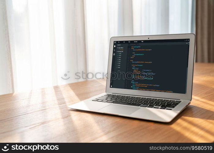 Software development programming on computer screen for modish application and program coding. Software development programming on computer screen for modish application