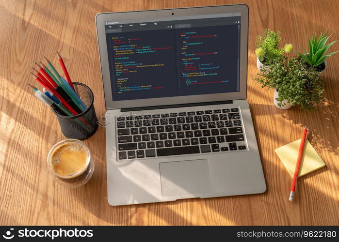 Software development programming on computer screen for modish application and program coding. Software development programming on computer screen for modish application