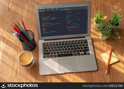 Software development programming on computer screen for modish application and program coding. Software development programming on computer screen for modish application