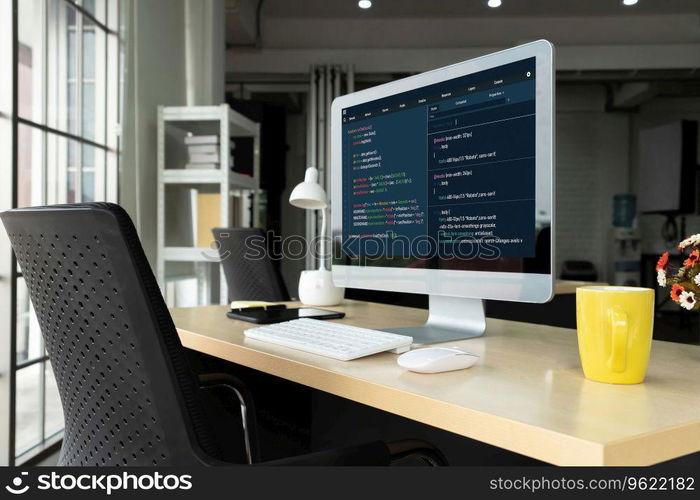 Software development programming on computer screen for modish application and program coding. Software development programming on computer screen for modish application